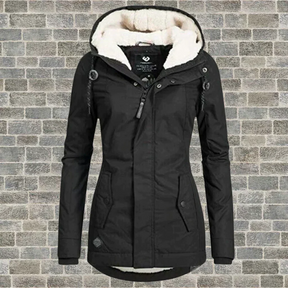 Pleated cotton coat with hood