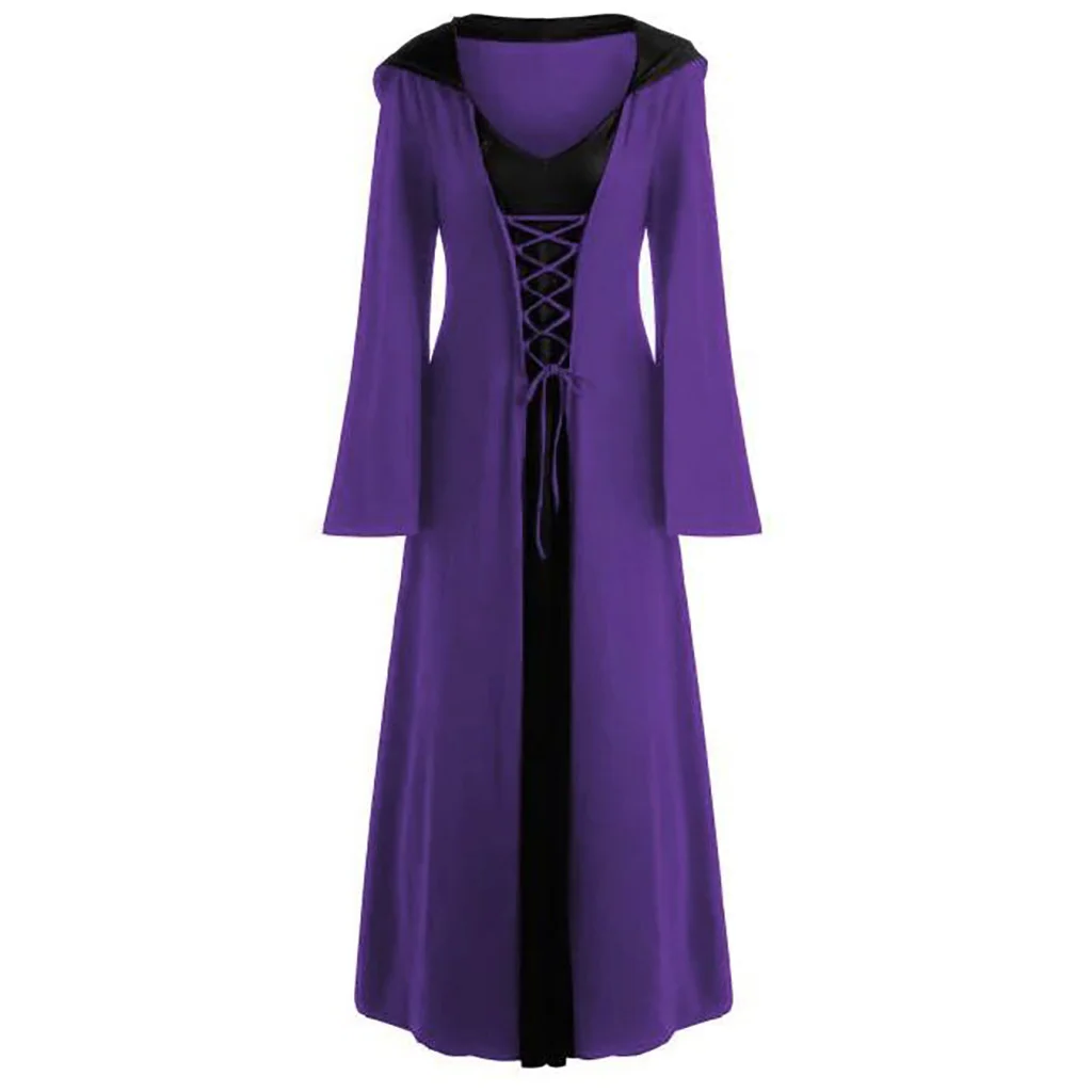 Vestido Medieval Oficial Vampira Bruxa Feminino Manto com Capuz e Amarração