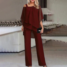 Conjunto Feminino de Duas Peças | Conjunto elegante de duas peças com ombros vazados