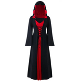 Vestido Medieval Oficial Vampira Bruxa Feminino Manto com Capuz e Amarração