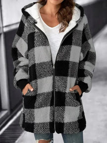 Women Oversized Hoodie Plaid Loose Overcoat