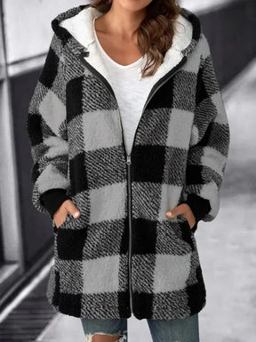 Women Oversized Hoodie Plaid Loose Overcoat