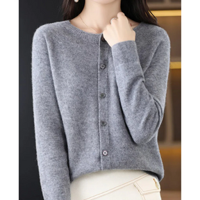 Women's round neck cardigan sweater