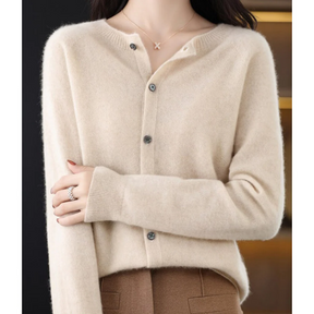 Women's round neck cardigan sweater