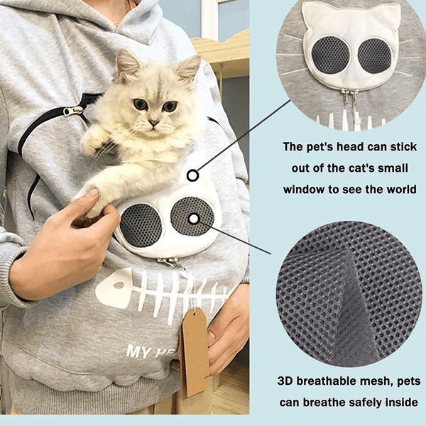 Moletom com Bolso para Aconchegar Gatos - Presente Perfeito para Pet