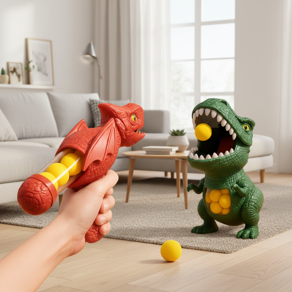 Brinquedo de Dinossauro Infantil Jogo Interativo Conjunto Lançador de Espuma
