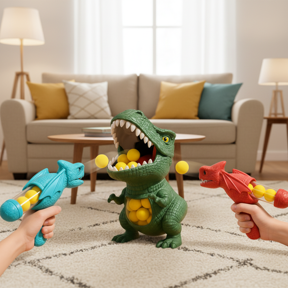Brinquedo de Dinossauro Infantil Jogo Interativo Conjunto Lançador de Espuma