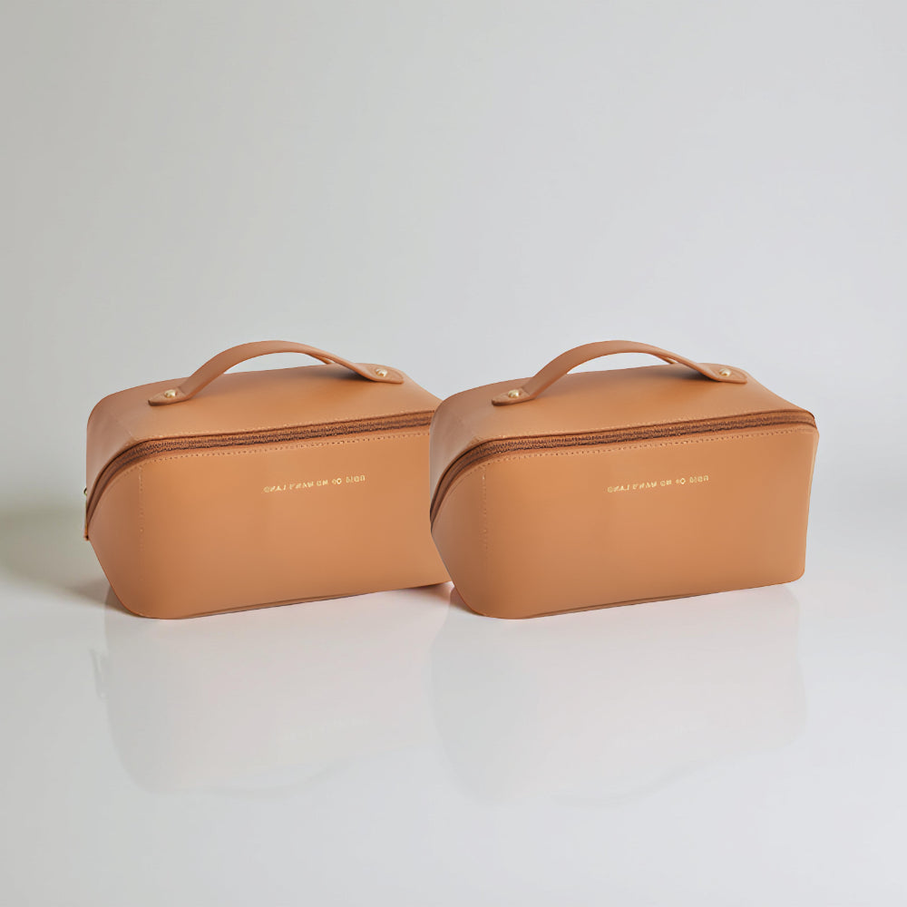 Necessaire de Viagem Organizadora de Maquiagem Estojo Cosmético de Couro Sintético de Grande Capacidade