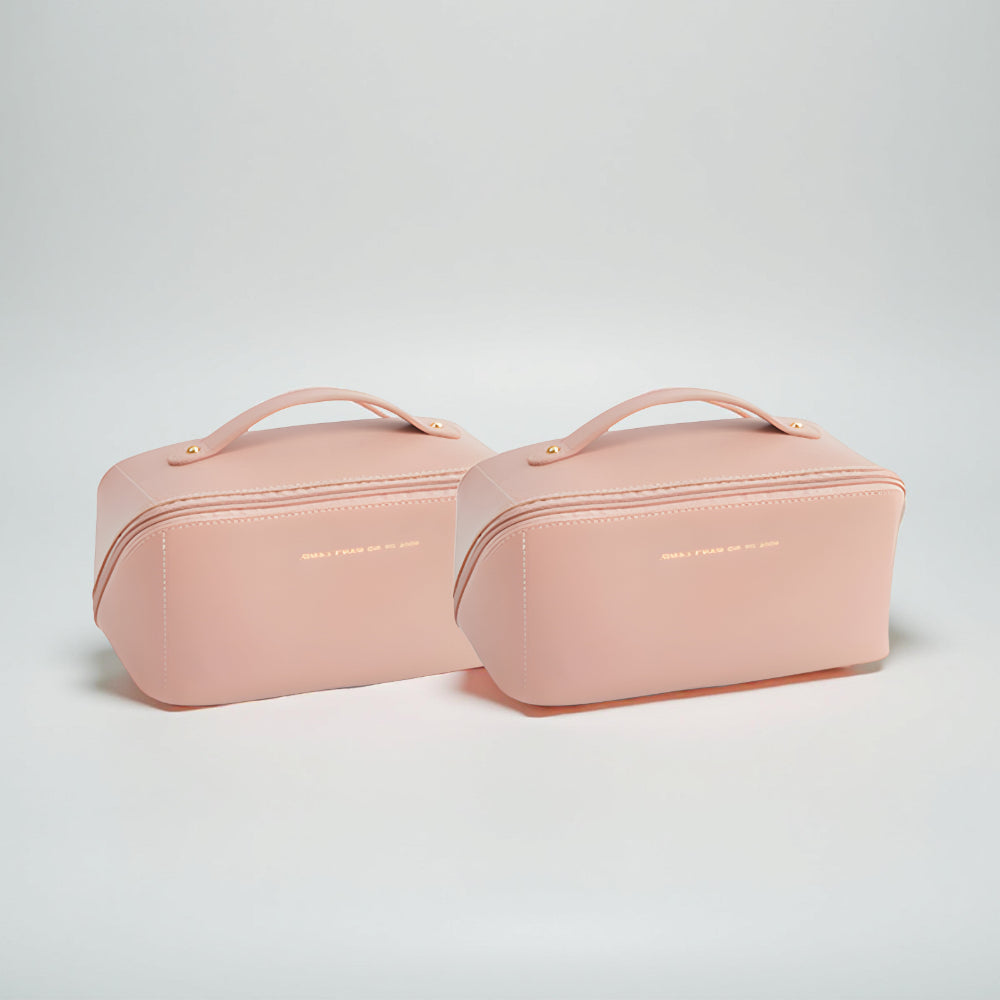 Necessaire de Viagem Organizadora de Maquiagem Estojo Cosmético de Couro Sintético de Grande Capacidade