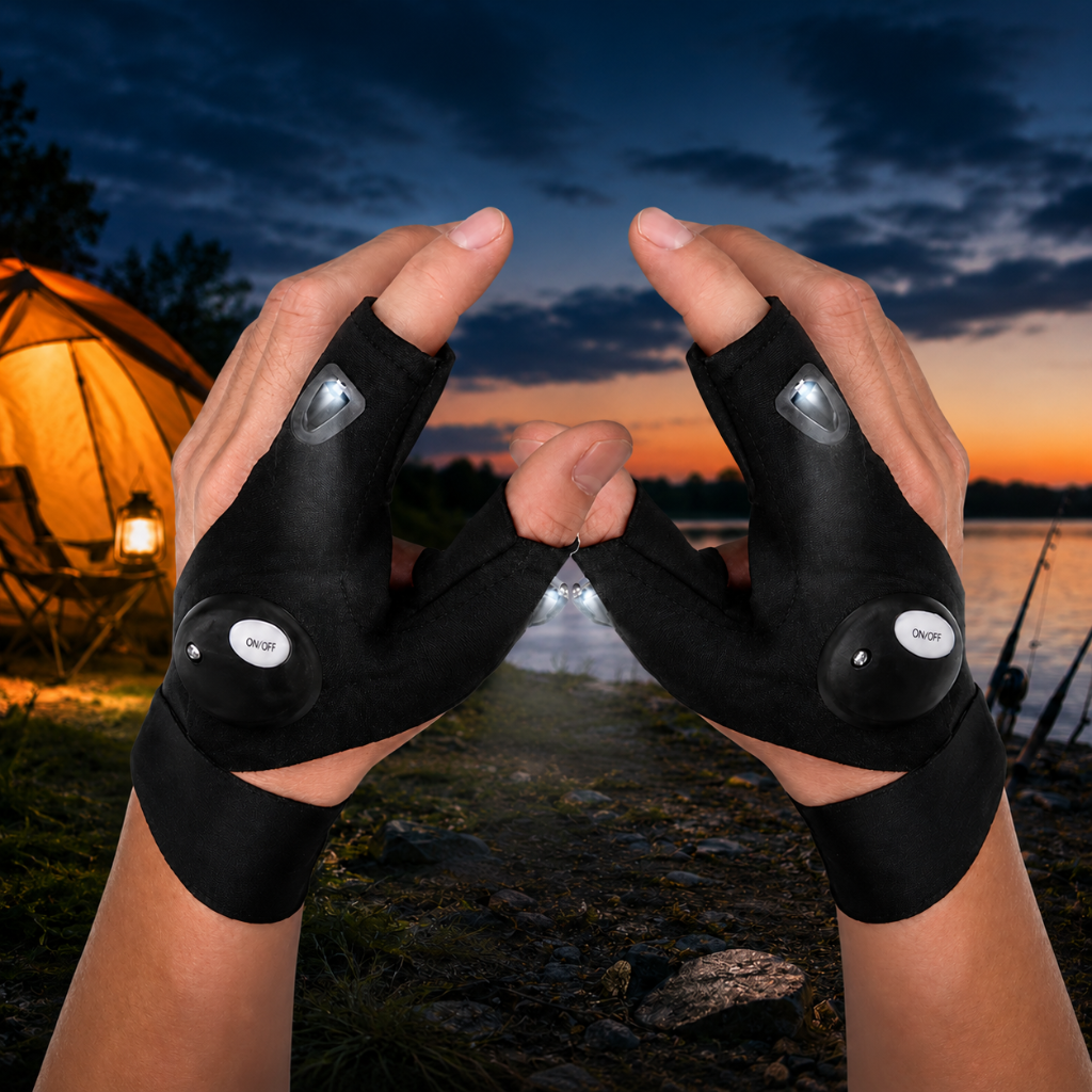 Luvas com Lanterna LED para Camping e Pesca