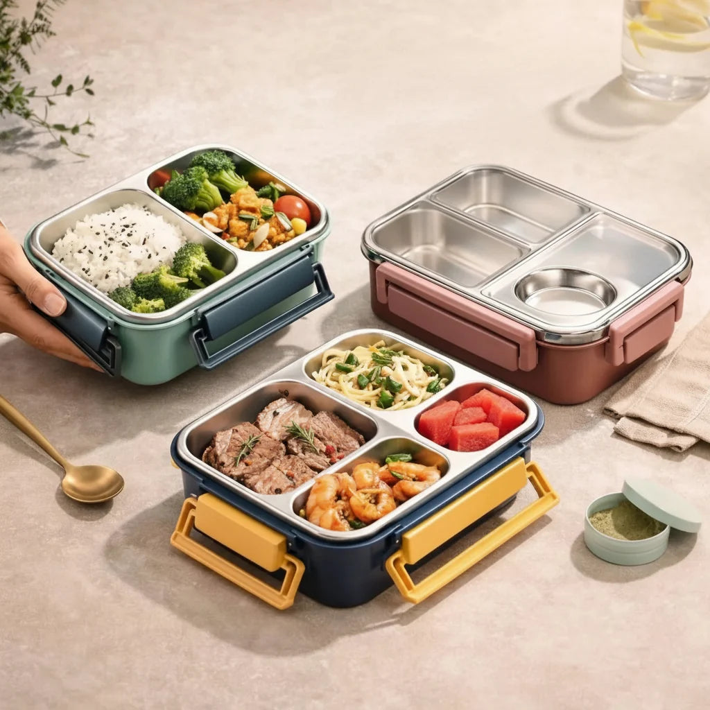 Lancheira de Aço Inoxidável Bento Box Recipiente de Alimentos à Prova de Vazamentos