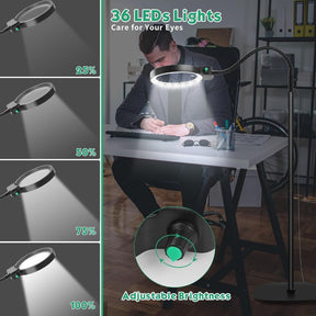 Magnifying Lamp LED Reading Glass Desk Mount