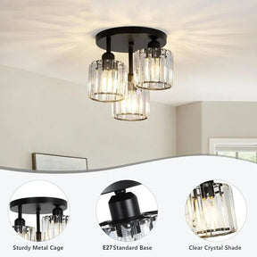 Modern Gold Luxury Crystal Ceiling Light | 3-Light Semi Flush Mount