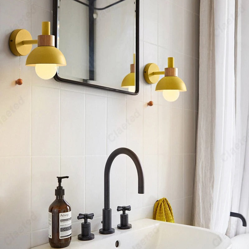 Nordic Wood Accent Wall Lamp | Minimalist Pull-Switch Light