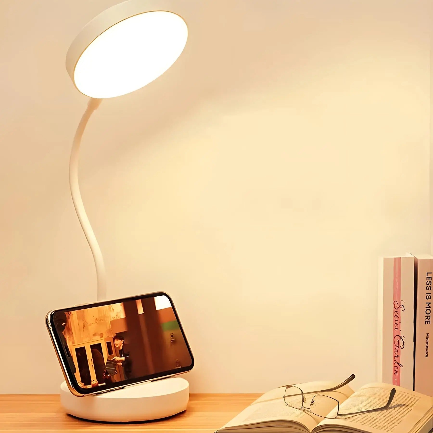 Luminária de Mesa LED com Carregamento USB | Luz de Leitura Ajustável com Pescoço de Cisne