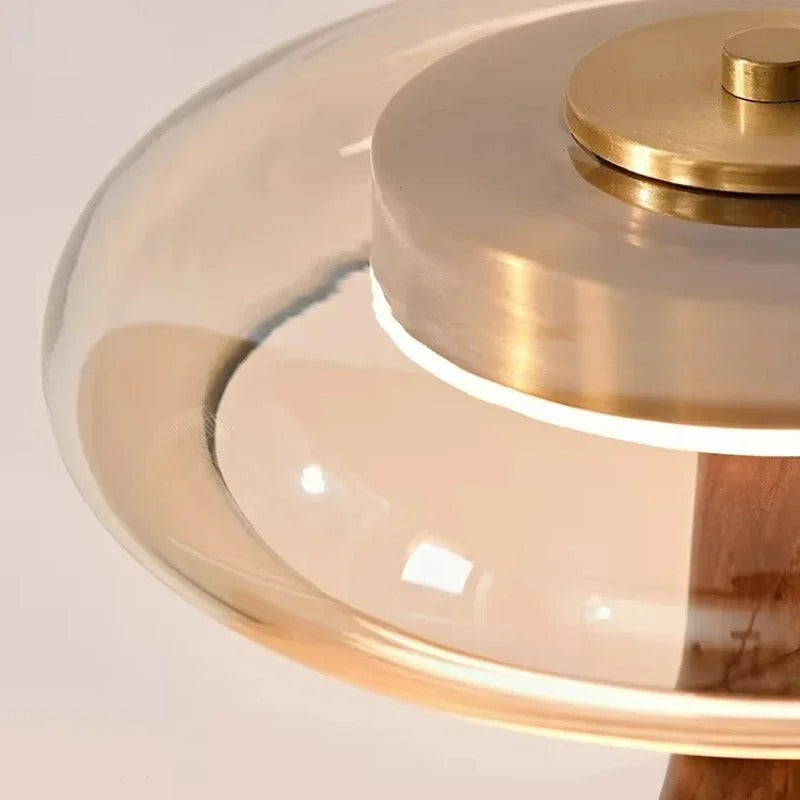 Andi Glass Table Lamp | Modern Brass & Wood Accent Light