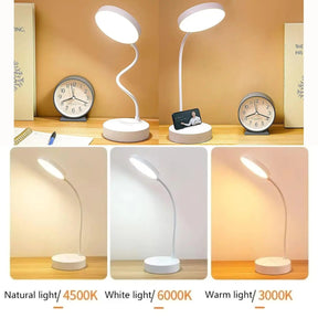 Luminária de Mesa LED com Carregamento USB | Luz de Leitura Ajustável com Pescoço de Cisne