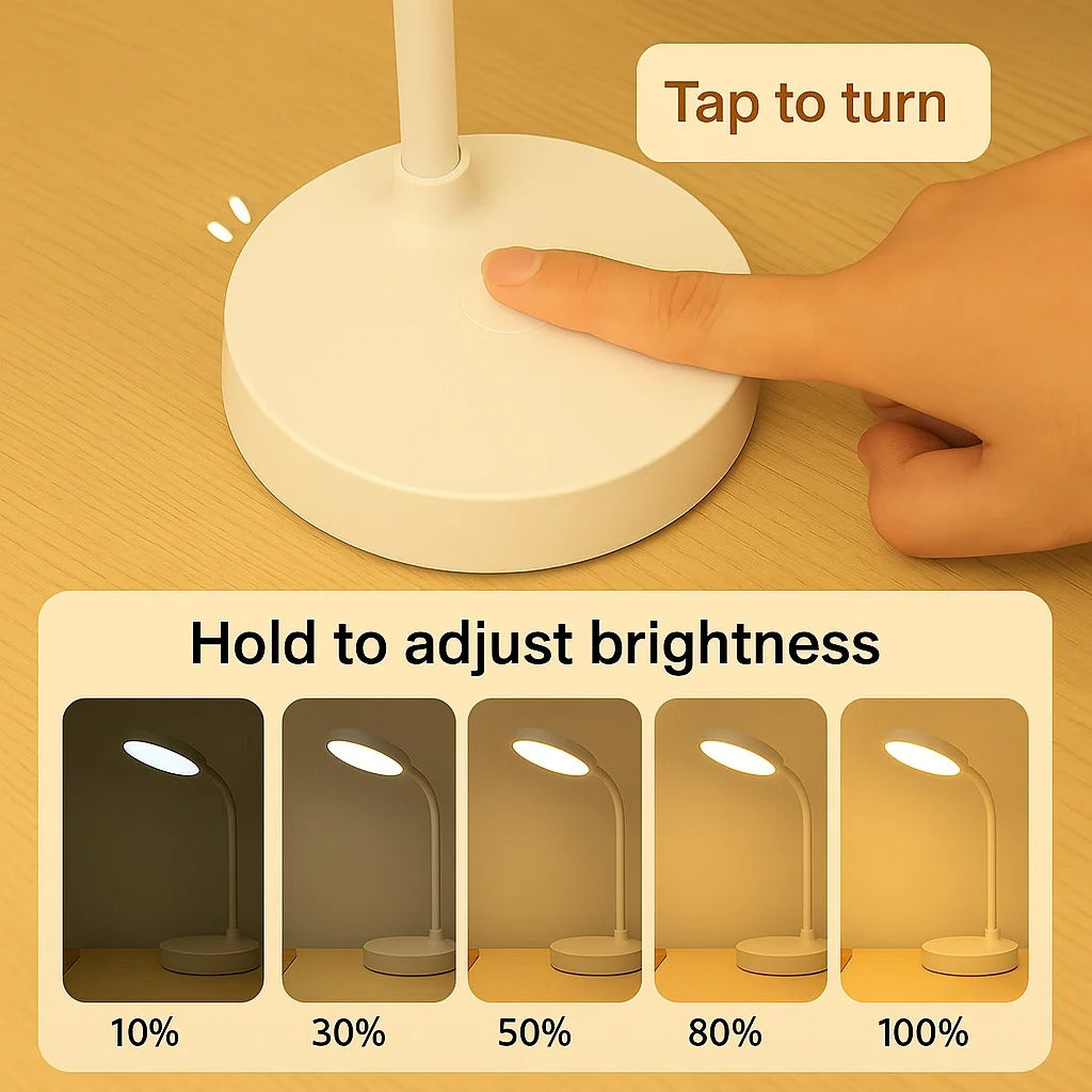 Luminária de Mesa LED com Carregamento USB | Luz de Leitura Ajustável com Pescoço de Cisne