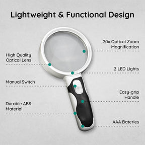 LED Lighted Magnifying Glass – Handheld Reading Magnifier for Books & Small Print