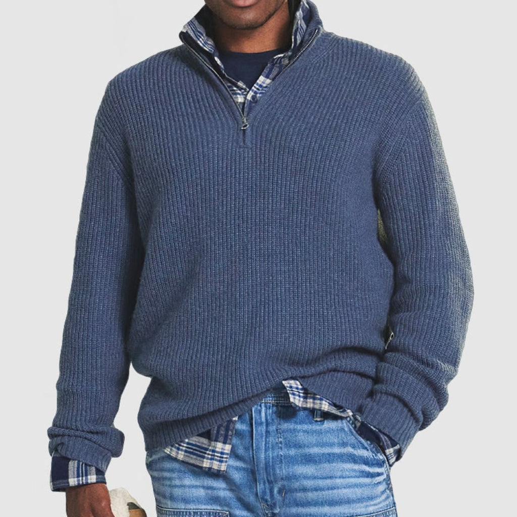 Suéter Masculino com Zíper e Gola Careca Design Moderno | Casual Executivo