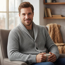 Cardigã Masculino de Tricô com Gola Xale | Sobreposição