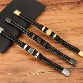 Pulseira Masculina de Couro Trançado com Fecho Magnético