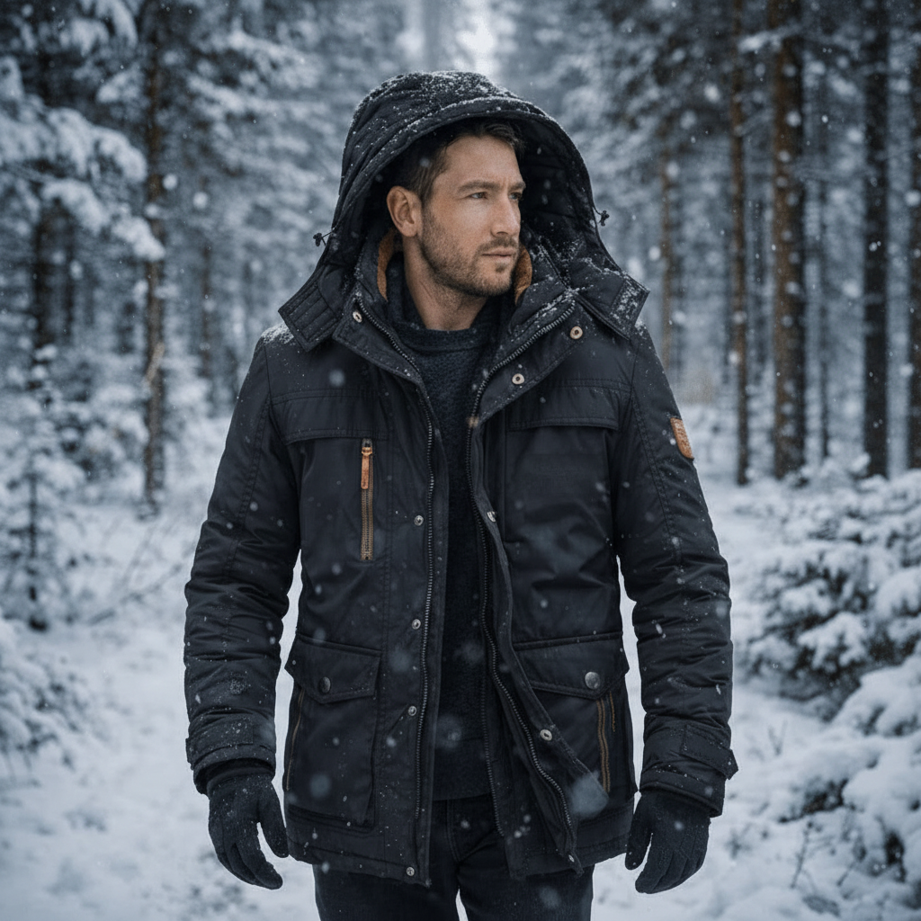 Jaqueta Masculina de Inverno com Capuz e Isolamento Térmico para Atividades ao Ar Livre