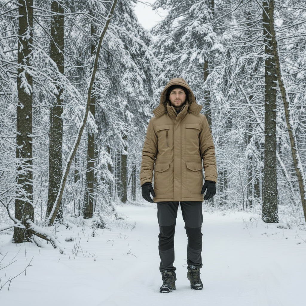 Jaqueta Masculina de Inverno com Capuz e Isolamento Térmico para Atividades ao Ar Livre