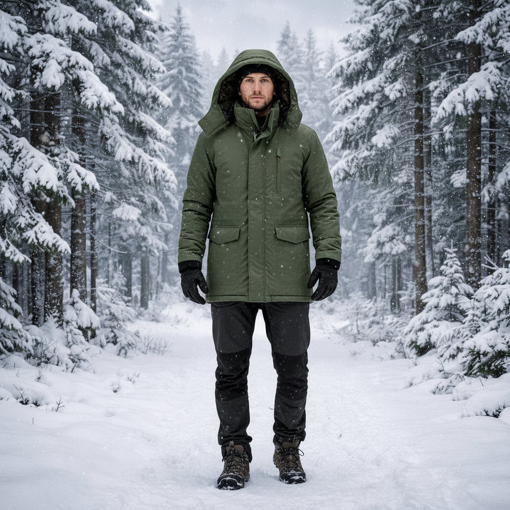 Jaqueta Masculina de Inverno com Capuz e Isolamento Térmico para Atividades ao Ar Livre