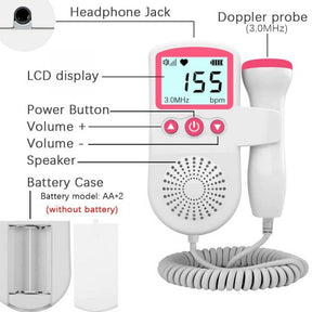 Monitor de Frequência Cardíaca Fetal Doppler para Gestantes Detector de Som de Batimentos Cardíacos do Bebê