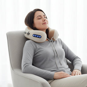 Almofada de Massagem para Pescoço Recarregável com Aquecimento e Tração em Formato de U