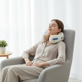 Almofada de Massagem para Pescoço Recarregável com Aquecimento e Tração em Formato de U
