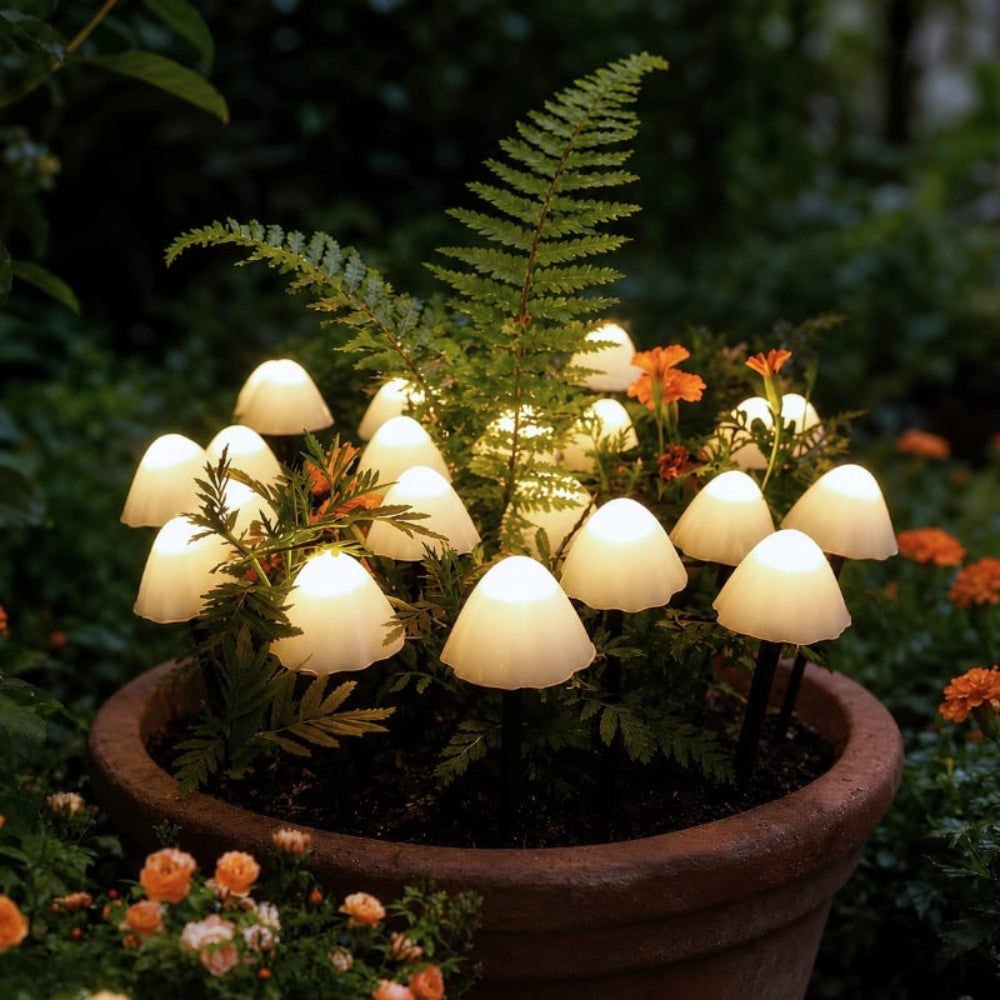 Conjunto de Estacas de Cogumelos para Jardim com Luzes Solares Externas
