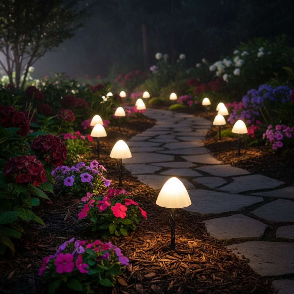 Conjunto de Estacas de Cogumelos para Jardim com Luzes Solares Externas