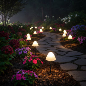 Conjunto de Estacas de Cogumelos para Jardim com Luzes Solares Externas