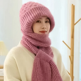 Damska zimowa czapka z szalikiem, zintegrowaną ochroną uszu i właściwościami wiatroszczelnymi