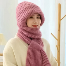 Gorro com Cachecol Integrado e Proteção Auricular Feminino de Inverno à Prova de Vento