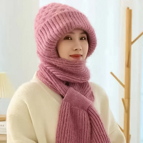 Gorro com Cachecol Integrado e Proteção Auricular Feminino de Inverno à Prova de Vento