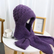 Gorro com Cachecol Integrado e Proteção Auricular Feminino de Inverno à Prova de Vento