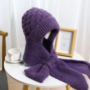 Gorro com Cachecol Integrado e Proteção Auricular Feminino de Inverno à Prova de Vento