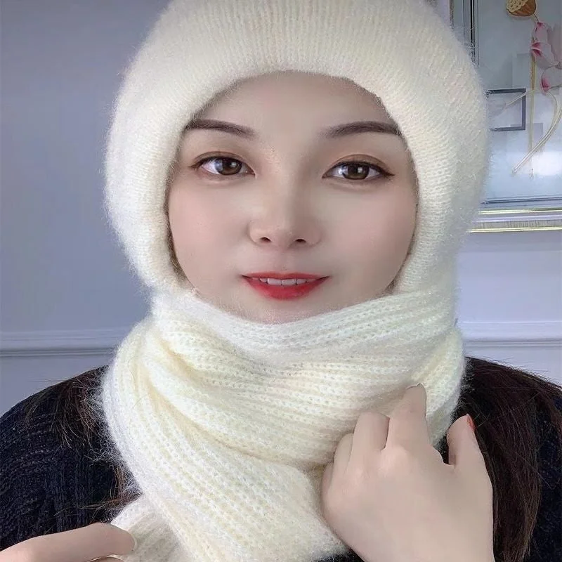 Gorro com Cachecol Integrado e Proteção Auricular Feminino de Inverno à Prova de Vento