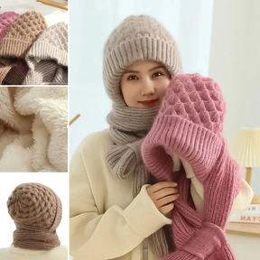 Gorro com Cachecol Integrado e Proteção Auricular Feminino de Inverno à Prova de Vento