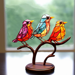 Colorful Birds on Branch Desktop Ornaments