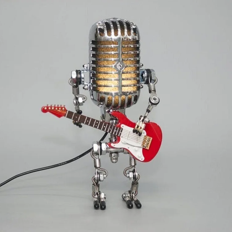 Robô Microfone de Metal Vintage com Luminária de Guitarra