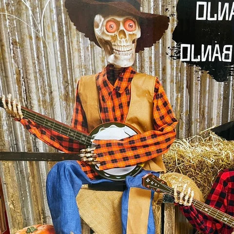 Esqueletos Animados Divertidos Tocando Banjo em Duelo