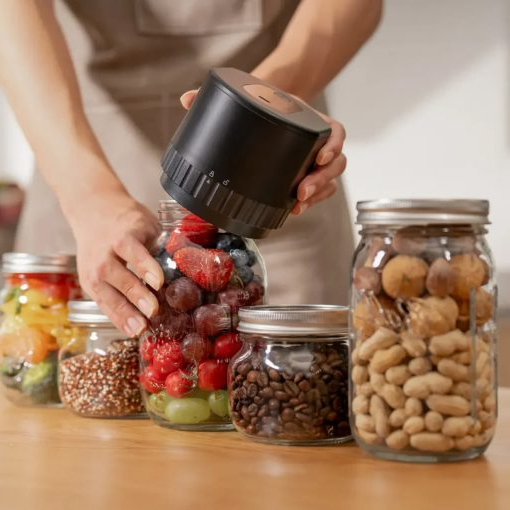 Kit Selador a Vácuo Elétrico para Potes de Vidro | Sistema de Vácuo Sem Fio e Eficiente para Potes – Conservação de Alimentos Facilitada