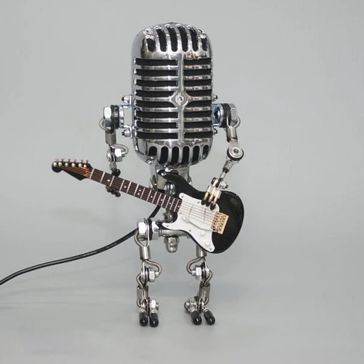 Robô Microfone de Metal Vintage com Luminária de Guitarra