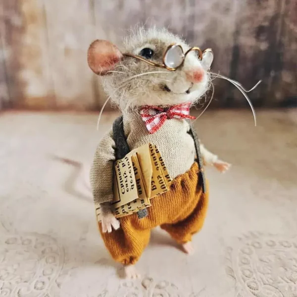 Kit de Artesanato DIY de Ratinho de Feltro Agulhado Fofo Feito à Mão