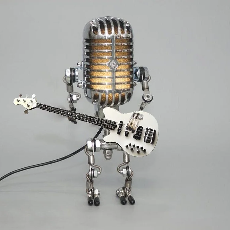 Robô Microfone de Metal Vintage com Luminária de Guitarra