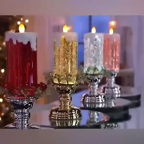 Velas de Natal de LED Recarregáveis com Glitter